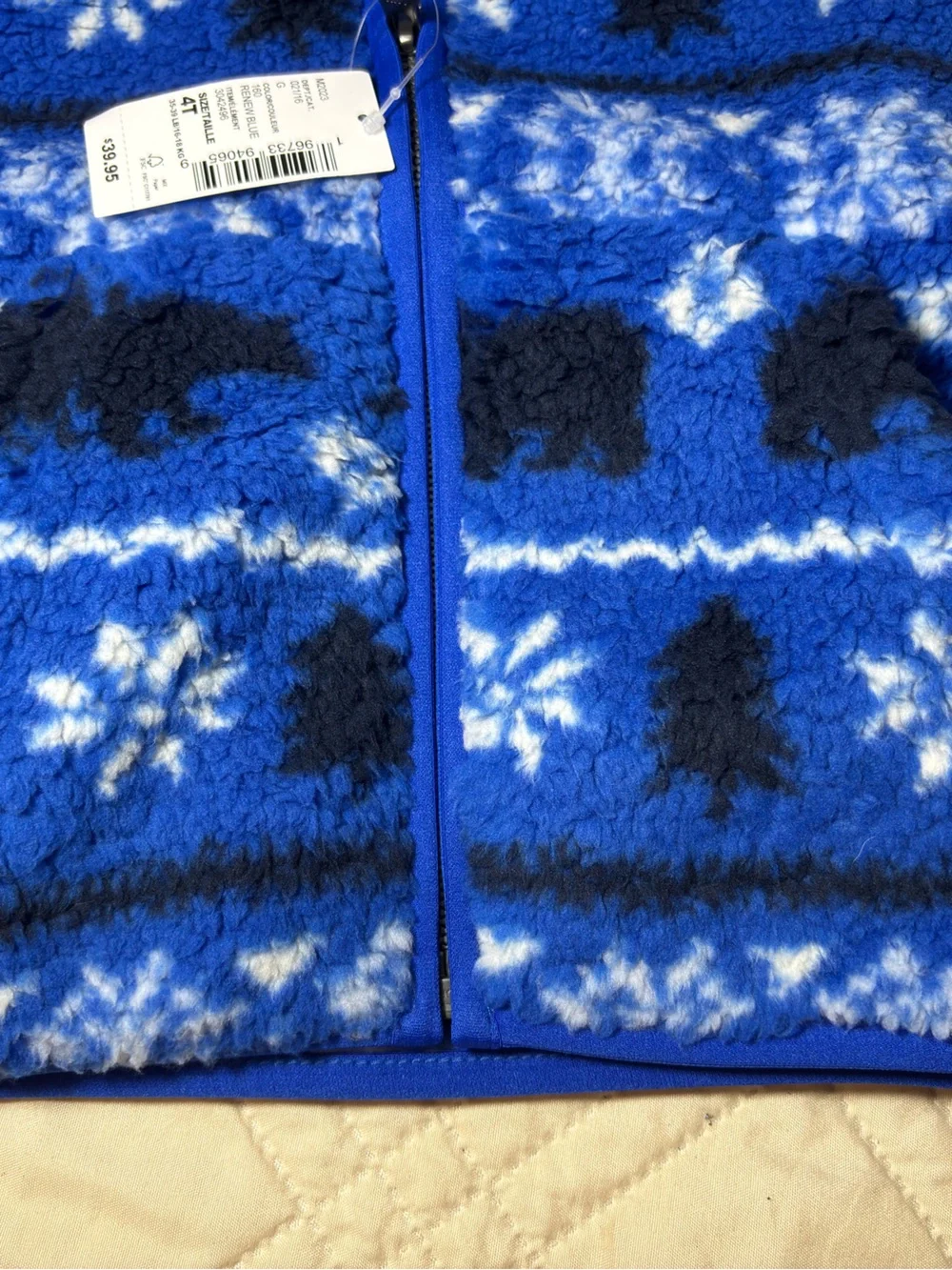 Children’s Place 4T Blue Sherpa Jacket with Bear & Snowflake Print